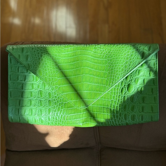 JJ Winters Green and Pink Crocodile Embossed Clutch - Picture 1 of 6